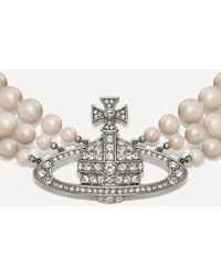 Vivienne Westwood - Tone Three Row Pearl Bas Relief Choker Necklace - Lyst