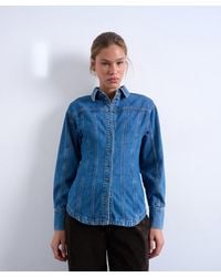 TOPSHOP - Denim Cinched Shirt With Seam Details - Lyst