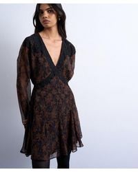 TOPSHOP - Long-Sleeve Mini Tea Dress - Lyst