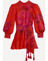 FARM Rio - Women's Red Peony Long Sleeve Mini-dress Xs - Lyst