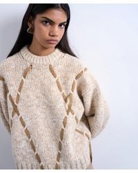 TOPSHOP - Knitted Argyle Jumper With Strap Detailing - Lyst