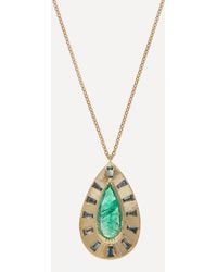Brooke Gregson 18ct Gold Emerald And Sapphire Shield Teardrop Necklace - Metallic