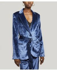 Sies Marjan Terry Liquid Velvet Belted Blazer - Blue