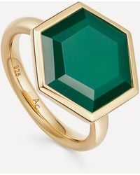 Astley Clarke 18ct Gold Plated Vermeil Silver Deco Large Green Agate Ring - Multicolour