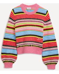 Ganni - Women's Striped Soft O-neck Sweater Xs - Lyst