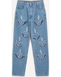 FANFARE - Women's High Waisted Denim Leaf Blue Jeans 14 - Lyst