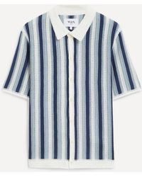 Wax London - Porto And Ecru Stripe Crochet Knitted Polo Shirt - Lyst