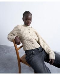 TOPSHOP - Knitted Cable Fitted Waist Cardigan - Lyst