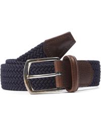 Andersons Leather Trimmed Elasticated Woven Belt - Blue