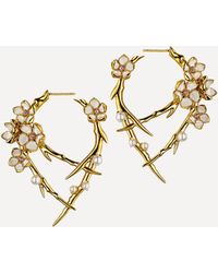 Shaun Leane - Cherry Blossom Pearl And Diamond Flower Hoop Earrings - Lyst