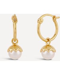 Dinny Hall - 22ct Gold Plated Vermeil Silver Gem Drop Small Freshwater Pearl Hoop Earrings - Lyst