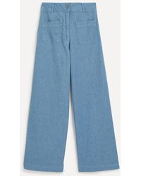 Sessun - Women's Manhatti Cotton-linen Chambray Twill Flared Trousers 8 - Lyst