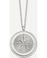 Astley Clarke Silver Celestial Compass White Sapphire Locket Necklace - Metallic