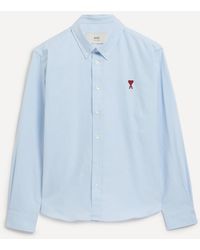 Ami Paris - Button-Down De Coeur Cotton Oxford Shirt Sky - Lyst