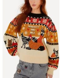 FARM Rio - Naughty And Nice Puff-Sleeve Knit Jumper - Lyst