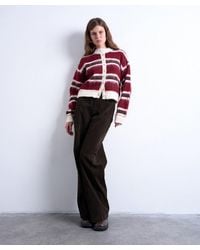 TOPSHOP - Knitted Fluffy Stripe Cardigan - Lyst