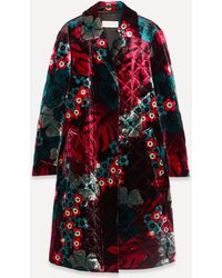 Dries Van Noten Velvet Quilted Coat - Red
