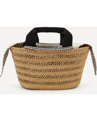 Muuñ George Holes Woven Straw And Cotton Basket Tote Bag - Natural