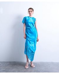 TOPSHOP - Lace Insert Grown-On Shoulder Midi Dress - Lyst