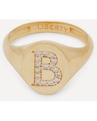 Liberty - 9Ct And Diamond Initial Signet Ring B - Lyst