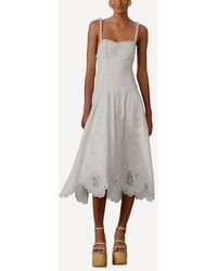 FARM Rio - Off- Flowers Richelieu Linen Sleeveless Midi Dress - Lyst