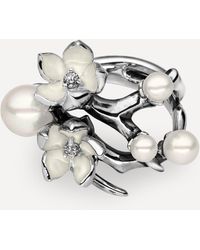 Shaun Leane - Silver Cherry Blossom Pearl And Diamond Flower Ring - Lyst