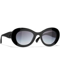 Chanel Oval Double-logo Sunglasses - Black