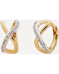 Monica Vinader - 18ct Gold Plated Vermeil Silver Riva Crossover Diamond Huggie Hoop Earrings - Lyst