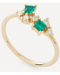 Liberty - 9Ct Dafne Diamond And Emerald Ring - Lyst