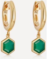 Astley Clarke 18ct Gold Plated Vermeil Silver Deco Green Agate Drop Hoop Earrings - Metallic