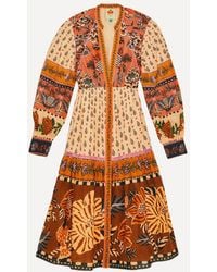 FARM Rio - Women's Beige Ainika Flora V-neck Midi-dress - Lyst