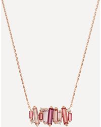 Suzanne Kalan 14ct Rose Gold Multi Pink Gemstone And Diamond Baguette Bar Pendant Necklace - Multicolour