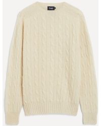 Drake's - Brushed Shetland Cable Knit Crew Neck Jumper - Lyst
