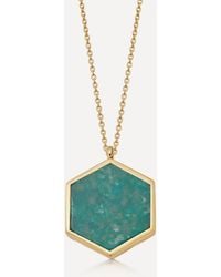 Astley Clarke 18ct Gold Plated Vermeil Silver Deco Large Amazonite Slice Locket Necklace - Metallic