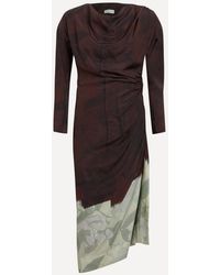 Dries Van Noten - Printed Draped Silk Dress - Lyst