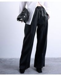 TOPSHOP - Faux Leather Wide Leg Joggers With Pinseam Detail - Lyst