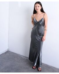 TOPSHOP - Halter Tie Neck Liquid Metallic Maxi Slip Dress - Lyst