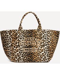 Ganni - Women's Leopard Oversized Canvas Tote Bag One Size - Lyst