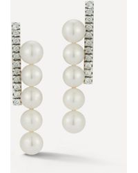 Mateo - 14ct Gold Diamond And Pearl Bypass Stud Earrings - Lyst
