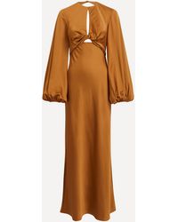 Significant Other - Women's Demi Long-sleeve Gold Satin Dress 8 - Lyst