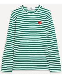 COMME DES GARÇONS PLAY - Mens Green Striped Red Heart T-shirt - Lyst