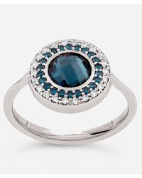 Dinny Hall - 14ct White Gold Double Halo Blue Topaz And Diamond Pinky Ring - Lyst