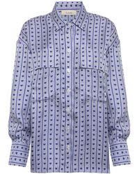 Lisou Alanna Shooting Star Print Silk Shirt in Blue Womens Clothing Tops Shirts 