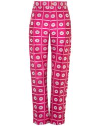 Lisou Hetty Metallic Fuchsia Deco Print Silk Jacquard Trousers - Pink