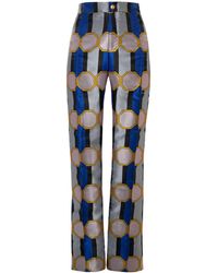 Lisou Hetty Metallic Blue Jewel Silk Jacquard Trousers