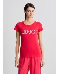 Liu Jo - Liu Jo T-shirt Con Logo E Strass - Lyst