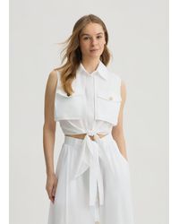 Liu Jo - Liu Jo Camicia Cropped Bianca Con Nodo - Lyst
