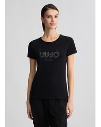 Liu Jo - Liu Jo T-shirt Con Logo E Strass - Lyst