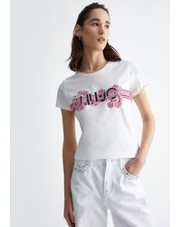 Liu Jo - Liu Jo T-shirt Con Stampa Floreale E Strass - Lyst