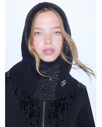 Liu Jo - Cappa Nera Con Cappuccio E Filo Di Paillettes - Lyst